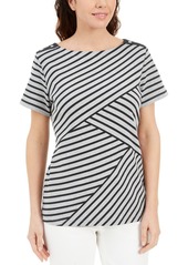 Karen Scott Plus Size Asymmetrical Striped Top, Created for Macy's