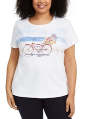Karen Scott Plus Size Bicycle Graphic Top, Created for Macy's