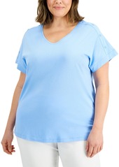 Karen Scott Plus Size Button-Trim T-Shirt, Created for Macy's