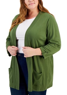 Karen Scott Plus Size Cotton Cozy Cardigan, Created for Macy's