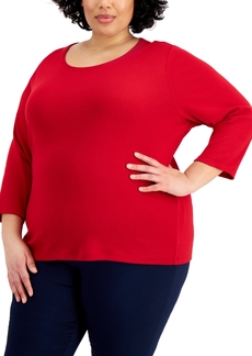 Karen Scott Plus Size 3/4 Sleeve Scoop-Neck Top, Created for Macy's - New Red Amore