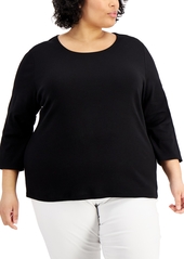 Karen Scott Plus Size 3/4 Sleeve Scoop-Neck Top, Created for Macy's