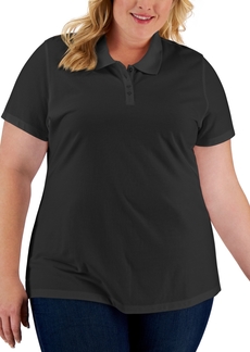 Karen Scott Plus Size Cotton Short-Sleeve Polo Shirt, Created for Macy's - Deep Black