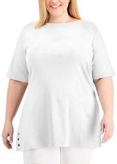 Karen Scott Plus Size Embellished-Hem Top, Created for Macy's