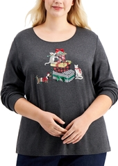 Karen Scott Plus Size Holiday Cat Top, Created for Macy's