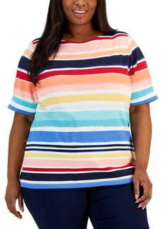 Karen Scott Plus Size Honolulu Stripes Boat-Neck Top, Created for Macy's