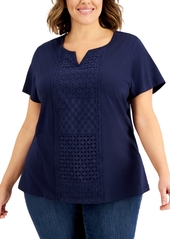 Karen Scott Plus Size Lace-Front Top, Created for Macy's
