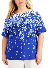 Karen Scott Plus Size Printed Cuffed-Sleeve Top, Created for Macy's