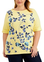 Karen Scott Plus Size Printed Elbow-Sleeve Top, Created for Macy's