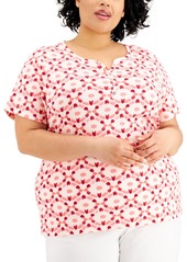 Karen Scott Plus Size Printed Henley T-Shirt, Created for Macy's