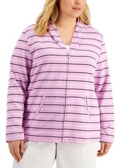 Karen Scott Plus Size Rachel Striped Hoodie, Created for Macy's