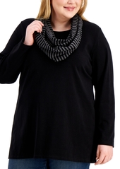 Karen Scott Plus Size Removable-Scarf Top, Created for Macy's