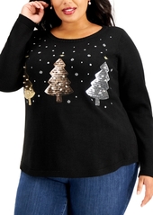 Karen Scott Plus Size Sequin Christmas Tree Sweater, Created for Macy's