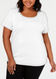 Karen Scott Plus Size Short Sleeve Scoop-Neck Top, Created for Macy's - Bright White