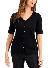 Karen Scott Ribbed Button Top, Created for Macy's