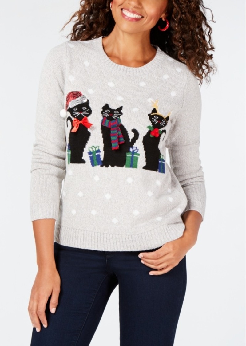 Karen Scott Petite Embellished Holiday-Graphic Sweater