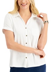 Karen Scott Short-Sleeve Button-Up Top, Created for Macy's