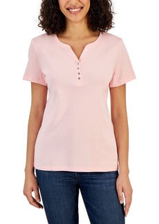 Karen Scott Short Sleeve Henley Top, Created for Macy's - Soft Pink