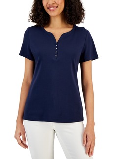Karen Scott Short Sleeve Henley Top, Created for Macy's - Intrepid Blue