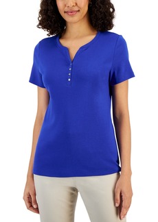 Karen Scott Short Sleeve Henley Top, Created for Macy's - Ultra Blue
