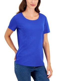 Karen Scott Short Sleeve Scoop Neck Top, Created for Macy's - Ultra Blue