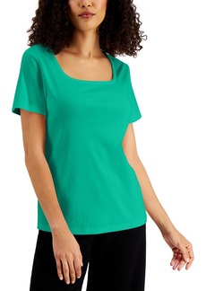 Karen Scott Solid Square-Neck Cotton Top, Created for Macy's
