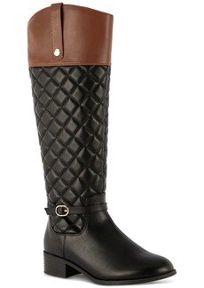 Karen Scott Stancee Quilted Buckled Riding Boots, Created for Macys - Black Cognac