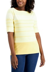Karen Scott Striped Elbow-Sleeve Top, Created for Macy's