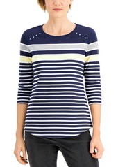 Karen Scott Petite Striped Rivet T-Shirt, Created for Macy's