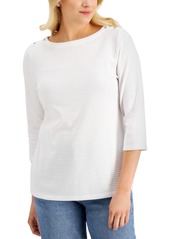 Karen Scott Textured Button-Shoulder Top, Created for Macy's