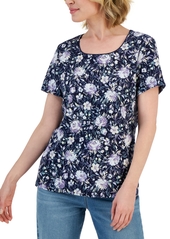Karen Scott Petite Short-Sleeve Floral Scoop-Neck Top, Created for Macy's