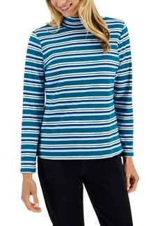 Karen Scott Women's Desert Stripe Mock-Neck Top, Created for Macy's - Jazzy Teal