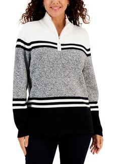 Karen Scott Petite Striped Half Zip Mock Neck Sweater, Created for Macy's