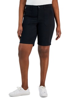 Karen Scott Women's Mid Rise Stretch-Waist Shorts, Created for Macy's - Deep Black