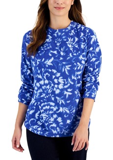 Karen Scott Womens Floral Print Fleece Pullover Top