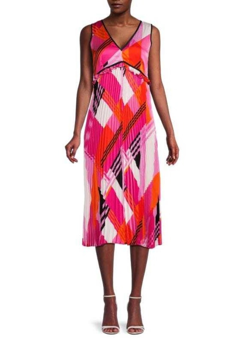 Karl Lagerfeld Abstract Print Accordion Pleat Midi Dress