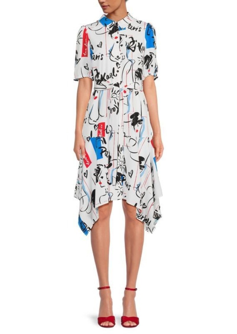 Karl Lagerfeld Bungee Print Belted Knee Length Shirtdress