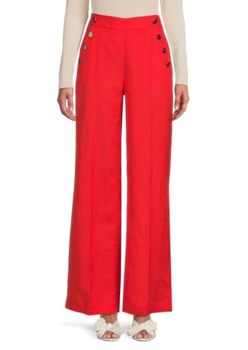 Karl Lagerfeld Button Detail Linen Blend Pants