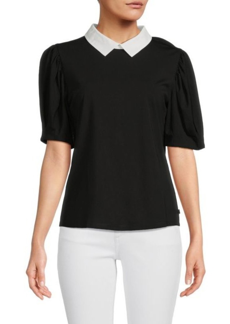 Karl Lagerfeld Collared Puff Sleeve Top