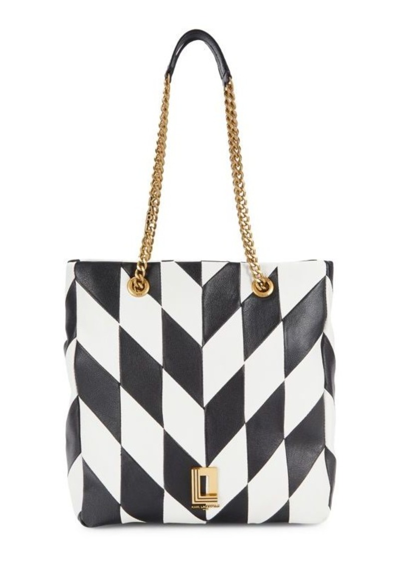 Karl Lagerfeld Colorblock Geometric Leather Shoulder Bag