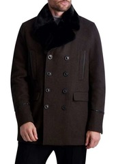 Karl Lagerfeld Faux Fur-Collar & Wool-Blend Peacoat