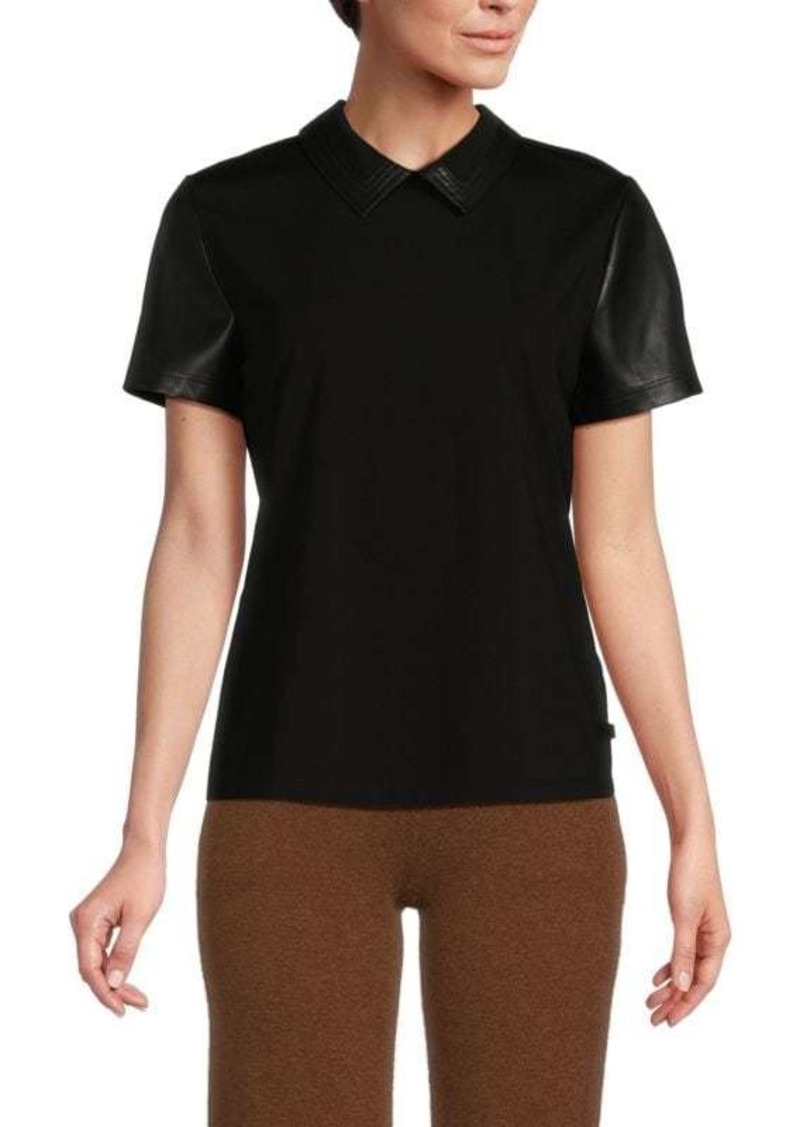 Karl Lagerfeld Faux Leather & Knit Top