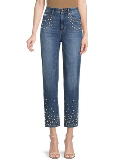 Karl Lagerfeld Faux Pearl Embellished Cropped Jeans