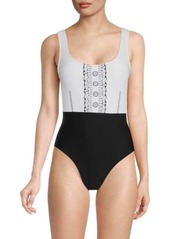 Karl Lagerfeld Graphic Button One Piece Swimsuit