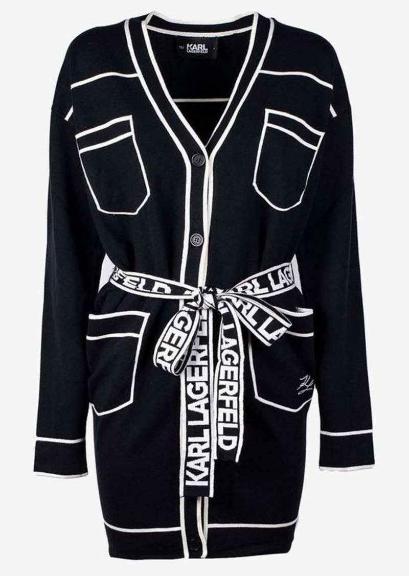 KARL LAGERFELD COTTON AND WOOL BLEND LONG CARDIGAN