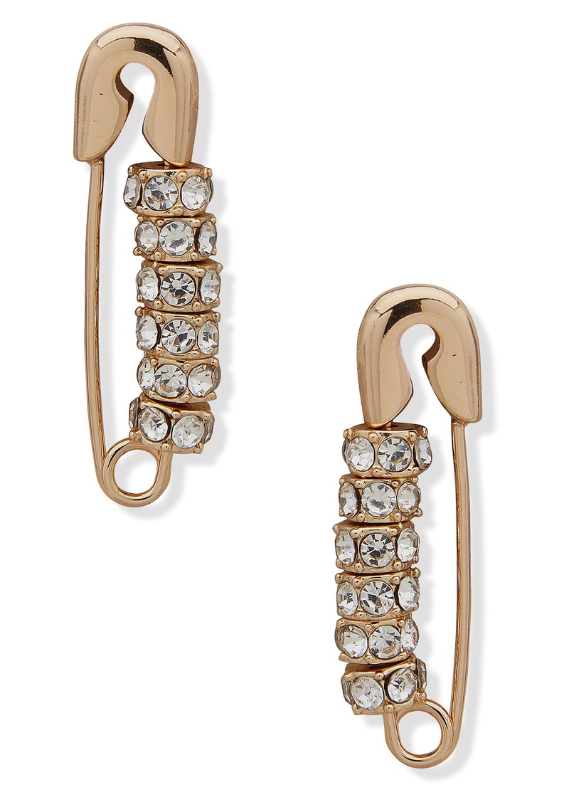 KARL LAGERFELD Crystal Safety Pin Earrings in Gold/Crystal at Nordstrom Rack