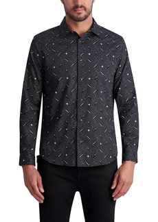 KARL LAGERFELD Geo Print Long Sleeve Stretch Cotton Button-Up Shirt in Black at Nordstrom Rack
