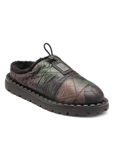 Karl Lagerfeld Men's Faux Fur Lined Quilted Toggle Slip On with Front Logo Plaque Slippers - Camo