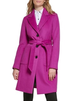 Karl Lagerfeld Paris Belted Wool Blend Patch Pocket Coat in Berry at Nordstrom