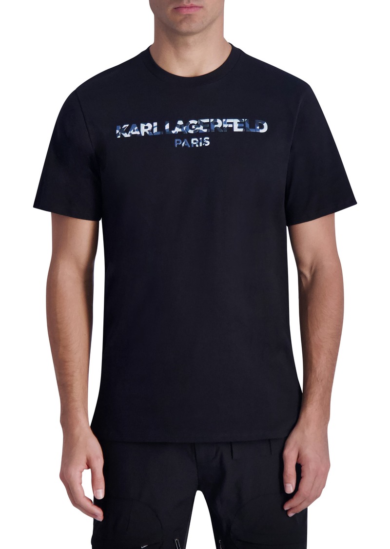 Karl Lagerfeld Paris Camo Logo Cotton Graphic T-Shirt in Black at Nordstrom Rack